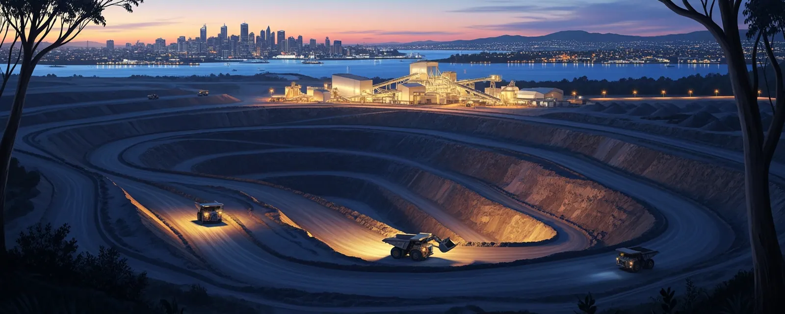 Mining industry in Australia — illustrated cover for the Mining Landscape of Australia