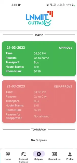 LNMIIT Outpass screenshot 1