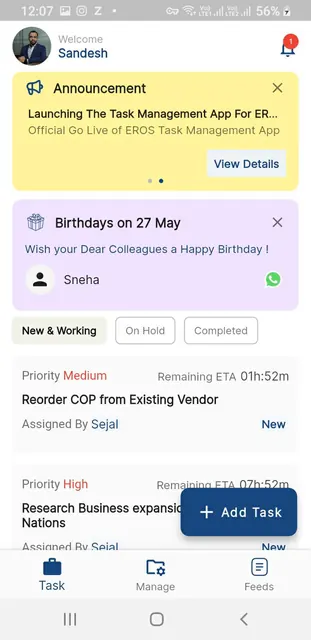 EROS GROUP Task Management screenshot 1