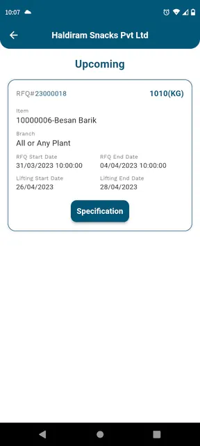 Haldiram RFQ screenshot 5