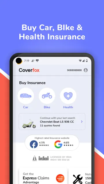 Coverfox: Bike & Car Insurance screenshot 1