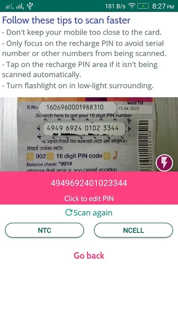 BEST Recharge Card Scanner NTC screenshot 1