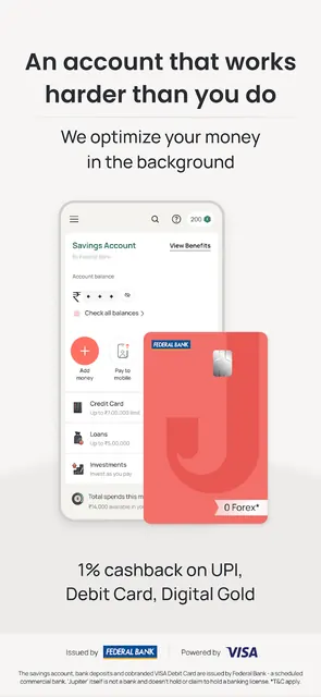 Jupiter: Cards, UPI, Banking screenshot 1