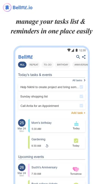 BellMe - Tasks & Reminders screenshot 1