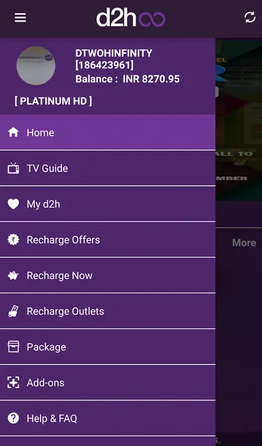 d2h infinity: Recharge & Packs screenshot 3